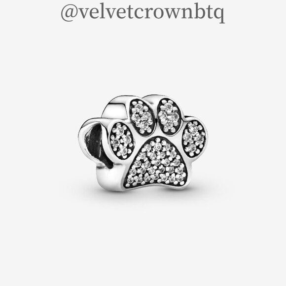 Pandora Dog Paw Print Charm with Clear CZ|Pendant - Picture 1 of 2